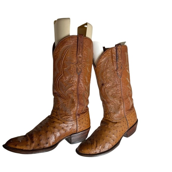 Lucchese classic handmade Ostrich Brown/ Tan Cowboy Boots size 9.5 main image 15